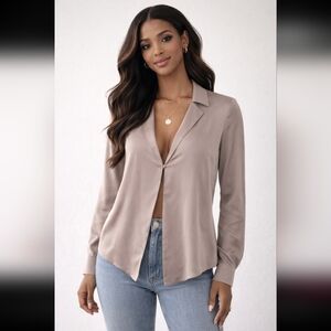NWT Rumored Taupe Clasp-Front Blouse, Size Small